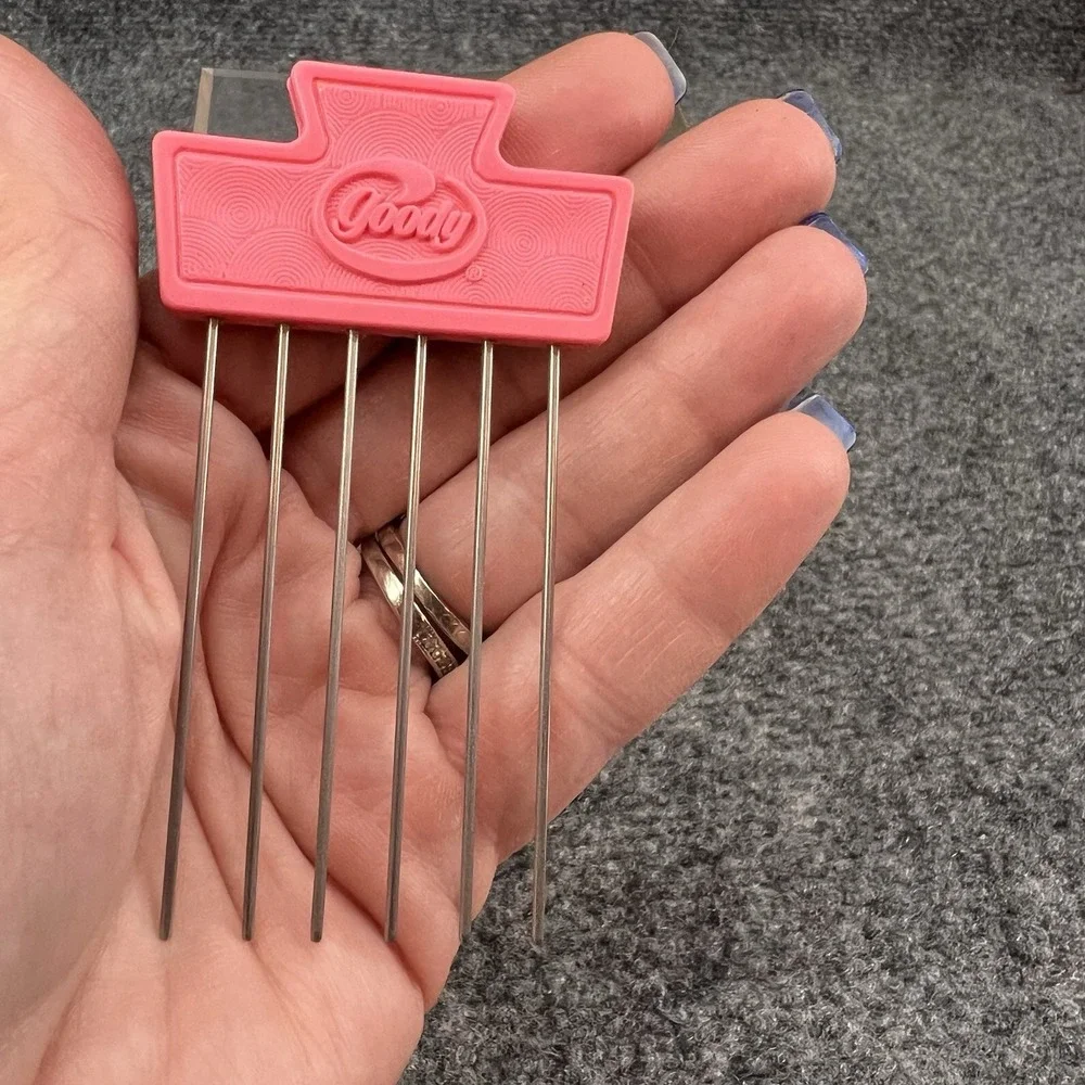 Vintage Goody Hair Pick Comb Tease Lift Metal Purse Travel Pink 3.5
